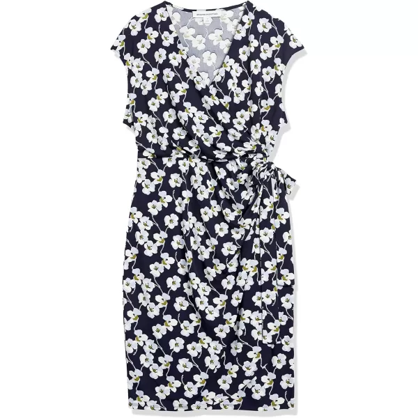 Amazon Essentials Womens Classic Cap Sleeve Wrap Dress Available in Plus SizeNavy Flowers