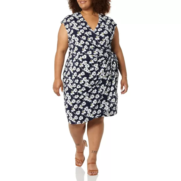 Amazon Essentials Womens Classic Cap Sleeve Wrap Dress Available in Plus SizeNavy Flowers