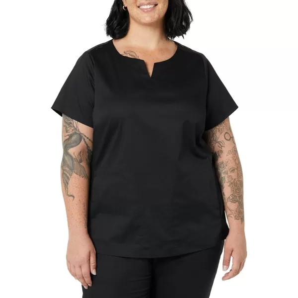 Amazon Essentials Womens Classic Fit Split Neck Crew Scrub Top Available in Plus SizeBlack