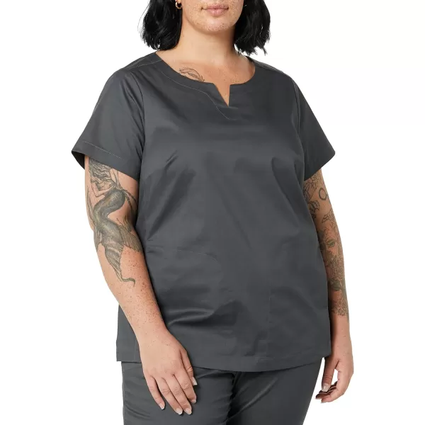 Amazon Essentials Womens Classic Fit Split Neck Crew Scrub Top Available in Plus SizeCharcoal