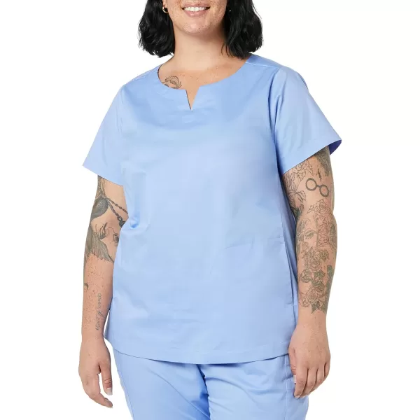 Amazon Essentials Womens Classic Fit Split Neck Crew Scrub Top Available in Plus SizeCornflower Blue