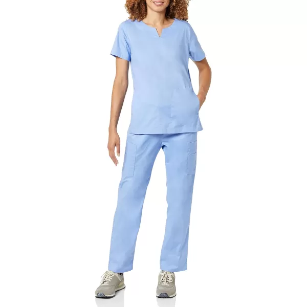 Amazon Essentials Womens Classic Fit Split Neck Crew Scrub Top Available in Plus SizeCornflower Blue