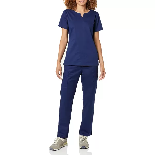 Amazon Essentials Womens Classic Fit Split Neck Crew Scrub Top Available in Plus SizeDark Blue