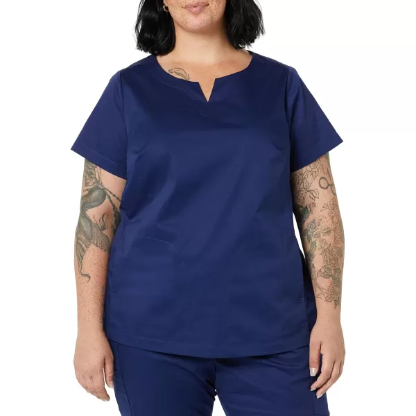 Amazon Essentials Womens Classic Fit Split Neck Crew Scrub Top Available in Plus SizeDark Blue