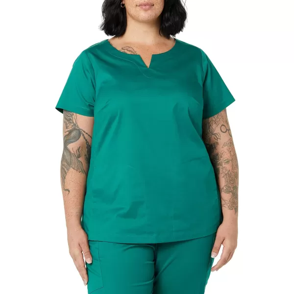 Amazon Essentials Womens Classic Fit Split Neck Crew Scrub Top Available in Plus SizeTeal Green