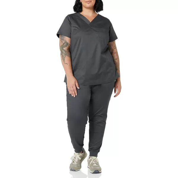 Amazon Essentials Womens Classic Fit VNeck Short Sleeve Scrub Top Available in Plus SizeCharcoal