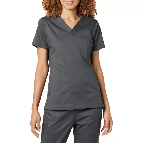 Amazon Essentials Womens Classic Fit VNeck Short Sleeve Scrub Top Available in Plus SizeCharcoal