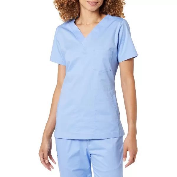 Amazon Essentials Womens Classic Fit VNeck Short Sleeve Scrub Top Available in Plus SizeCornflower Blue