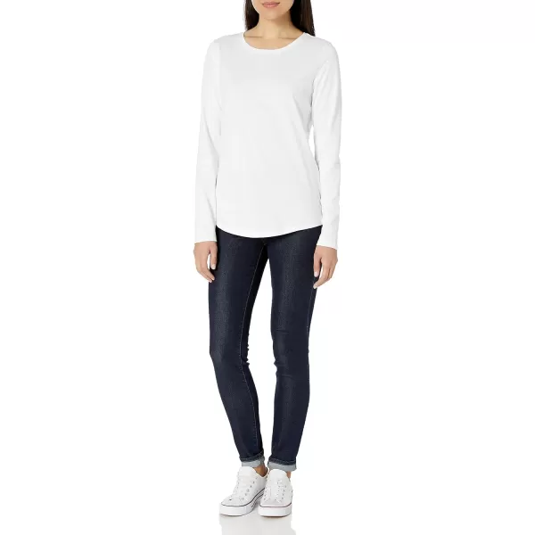 Amazon Essentials Womens ClassicFit 100 Cotton LongSleeve Crewneck TShirtWhite