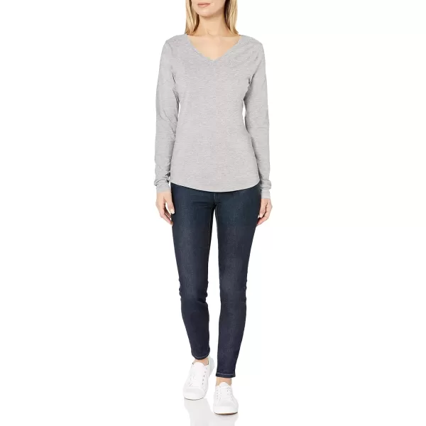 Amazon Essentials Womens ClassicFit 100 Cotton LongSleeve VNeck TShirtLight Grey Heather