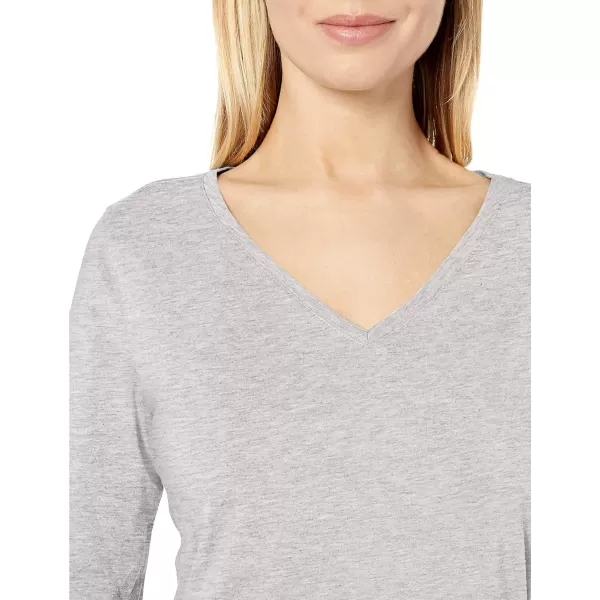 Amazon Essentials Womens ClassicFit 100 Cotton LongSleeve VNeck TShirtLight Grey Heather