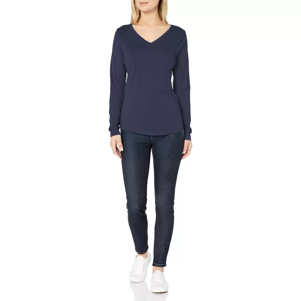 Amazon Essentials Womens ClassicFit 100 Cotton LongSleeve VNeck TShirtNavy