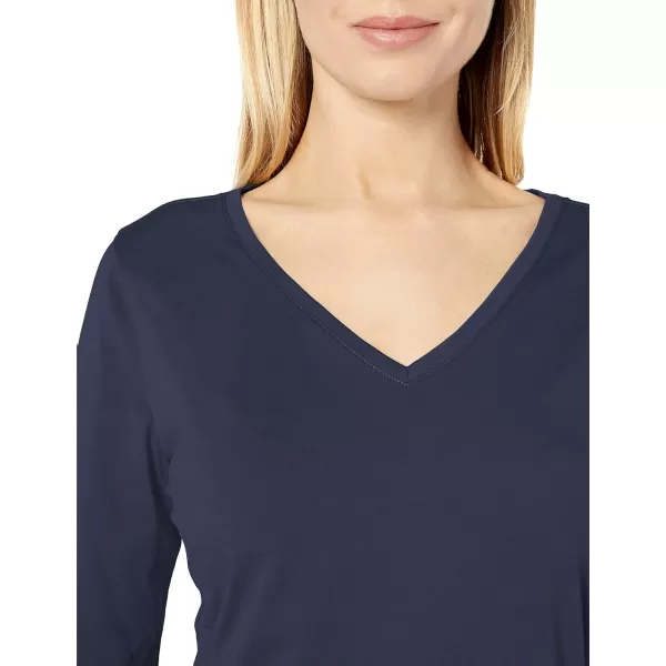 Amazon Essentials Womens ClassicFit 100 Cotton LongSleeve VNeck TShirtNavy