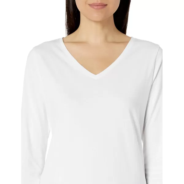 Amazon Essentials Womens ClassicFit 100 Cotton LongSleeve VNeck TShirtWhite