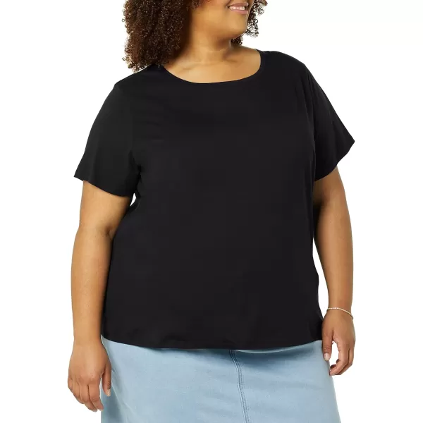 Amazon Essentials Womens ClassicFit 100 Cotton ShortSleeve Crewneck TShirt Available in Plus Size Pack of 2Black