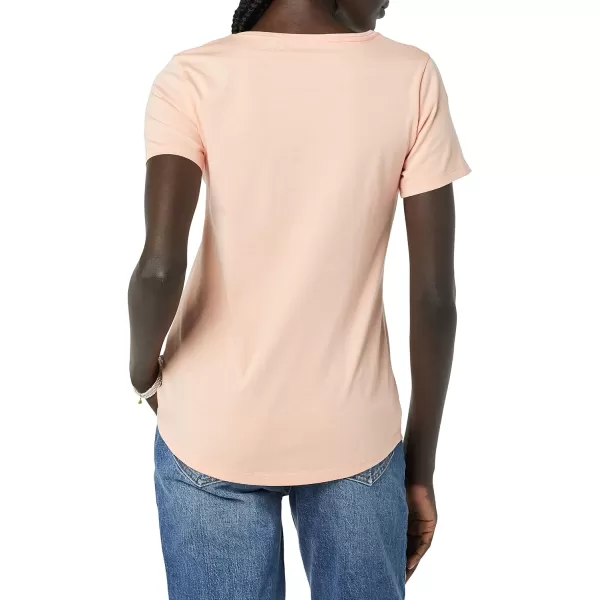 Amazon Essentials Womens ClassicFit 100 Cotton ShortSleeve Crewneck TShirt Available in Plus Size Pack of 2BlackCoral Pink