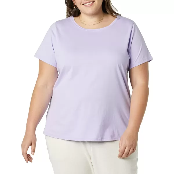 Amazon Essentials Womens ClassicFit 100 Cotton ShortSleeve Crewneck TShirt Available in Plus Size Pack of 2BlackLavender