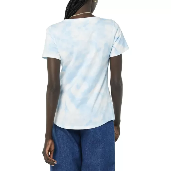 Amazon Essentials Womens ClassicFit 100 Cotton ShortSleeve Crewneck TShirt Available in Plus Size Pack of 2Blue Tie DyeWhite