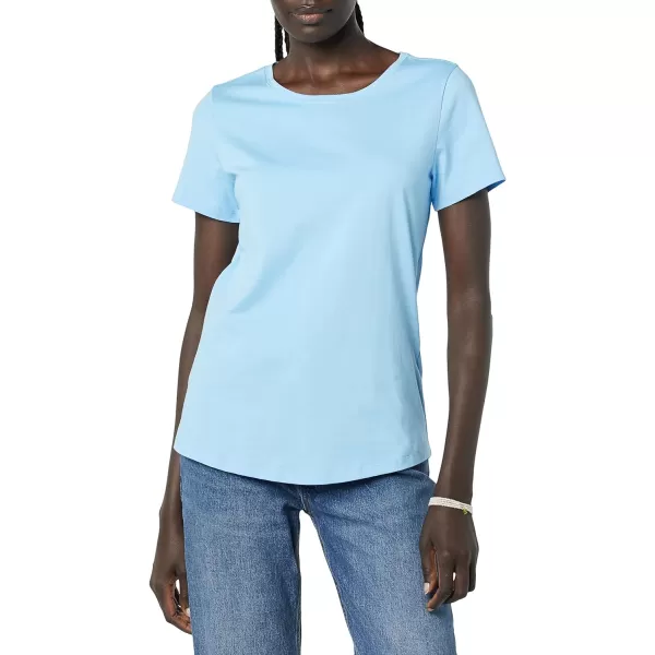 Amazon Essentials Womens ClassicFit 100 Cotton ShortSleeve Crewneck TShirt Available in Plus Size Pack of 2NavyLight Blue