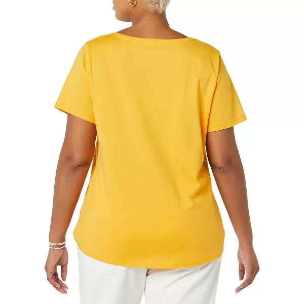 Amazon Essentials Womens ClassicFit 100 Cotton ShortSleeve Crewneck TShirt Available in Plus Size Pack of 2WhiteGolden Yellow