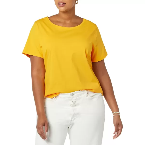 Amazon Essentials Womens ClassicFit 100 Cotton ShortSleeve Crewneck TShirt Available in Plus Size Pack of 2WhiteGolden Yellow