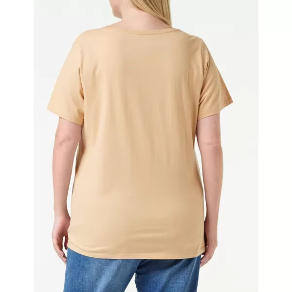 Amazon Essentials Womens ClassicFit 100 Cotton ShortSleeve Crewneck TShirt Available in Plus Size Pack of 2WhiteLight Camel