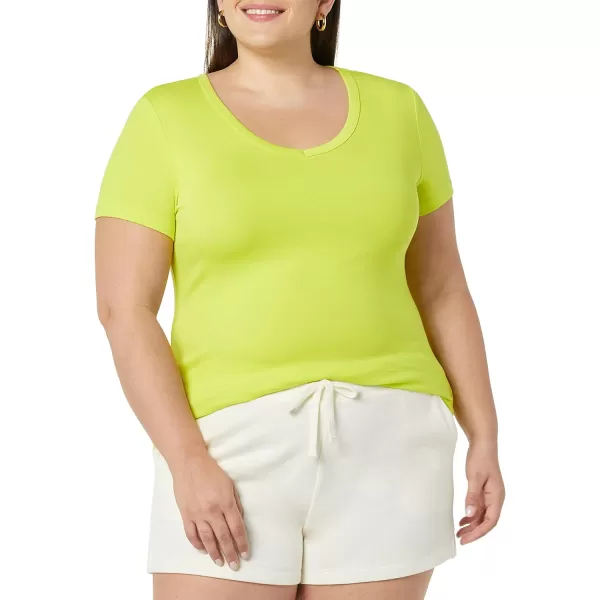 Amazon Essentials Womens ClassicFit 100 Cotton ShortSleeve Crewneck TShirt Available in Plus Size Pack of 2WhiteLime Green