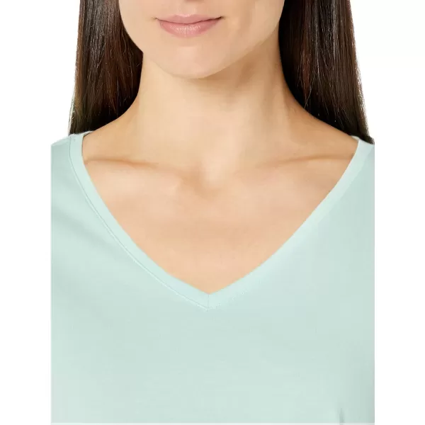 Amazon Essentials Womens ClassicFit 100 Cotton ShortSleeve VNeck TShirt Available in Plus Size Pack of 2Aqua BlueFrench Blue