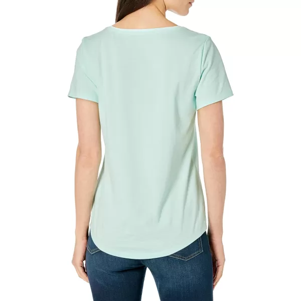 Amazon Essentials Womens ClassicFit 100 Cotton ShortSleeve VNeck TShirt Available in Plus Size Pack of 2Aqua BlueFrench Blue