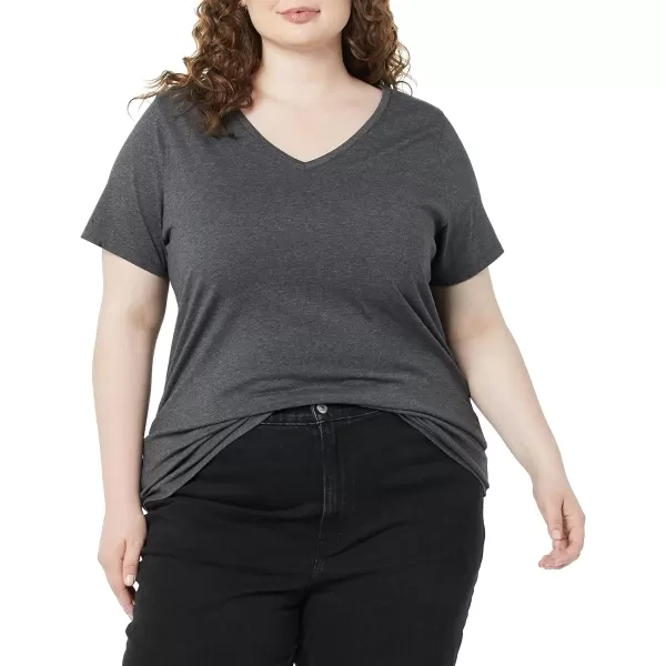 Amazon Essentials Womens ClassicFit 100 Cotton ShortSleeve VNeck TShirt Available in Plus Size Pack of 2BlackCharcoal Heather