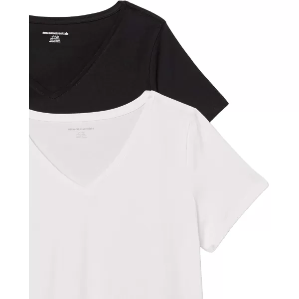 Amazon Essentials Womens ClassicFit 100 Cotton ShortSleeve VNeck TShirt Available in Plus Size Pack of 2BlackWhite