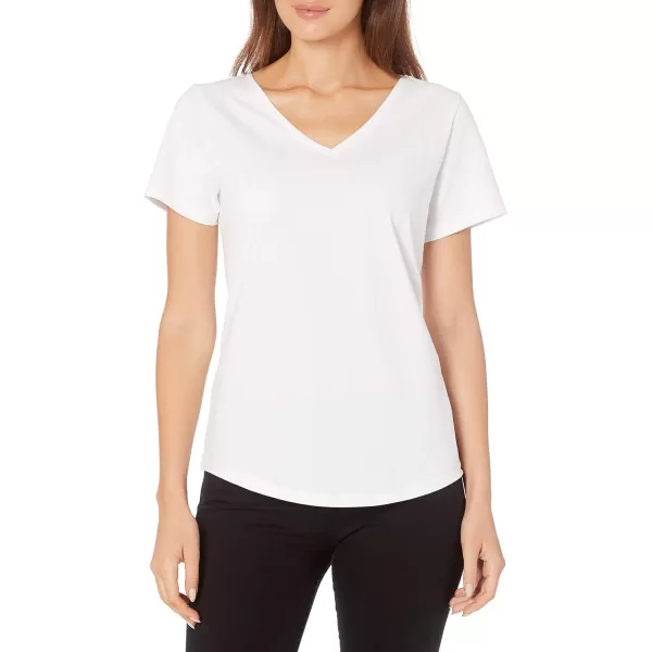 Amazon Essentials Womens ClassicFit 100 Cotton ShortSleeve VNeck TShirt Available in Plus Size Pack of 2BlackWhite
