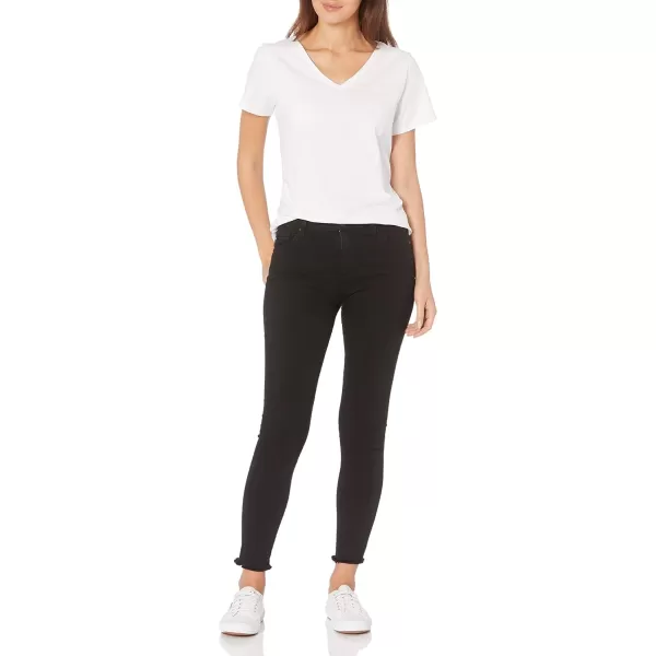 Amazon Essentials Womens ClassicFit 100 Cotton ShortSleeve VNeck TShirt Available in Plus Size Pack of 2BlackWhite