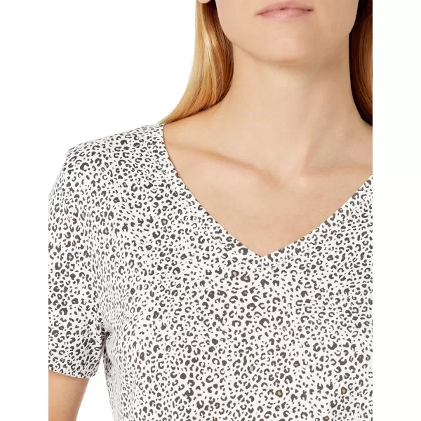 Amazon Essentials Womens ClassicFit 100 Cotton ShortSleeve VNeck TShirt Available in Plus Size Pack of 2BlackWhite Animal Print