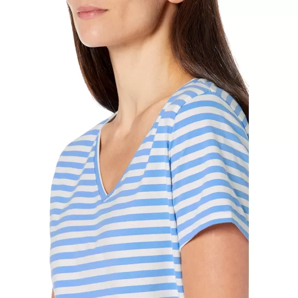 Amazon Essentials Womens ClassicFit 100 Cotton ShortSleeve VNeck TShirt Available in Plus Size Pack of 2Bright PinkFrench Blue Stripe