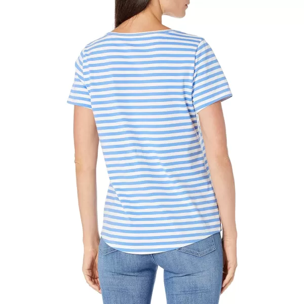 Amazon Essentials Womens ClassicFit 100 Cotton ShortSleeve VNeck TShirt Available in Plus Size Pack of 2Bright PinkFrench Blue Stripe