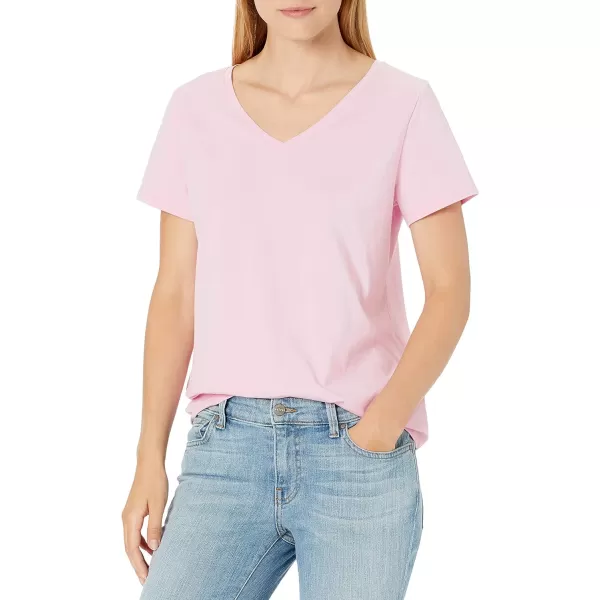 Amazon Essentials Womens ClassicFit 100 Cotton ShortSleeve VNeck TShirt Available in Plus Size Pack of 2Bright PinkRed Dots