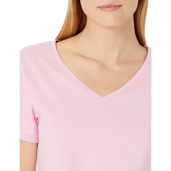 Amazon Essentials Womens ClassicFit 100 Cotton ShortSleeve VNeck TShirt Available in Plus Size Pack of 2Bright PinkRed Dots