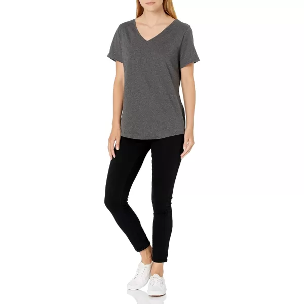 Amazon Essentials Womens ClassicFit 100 Cotton ShortSleeve VNeck TShirt Available in Plus Size Pack of 2Charcoal HeatherLight Grey Heather