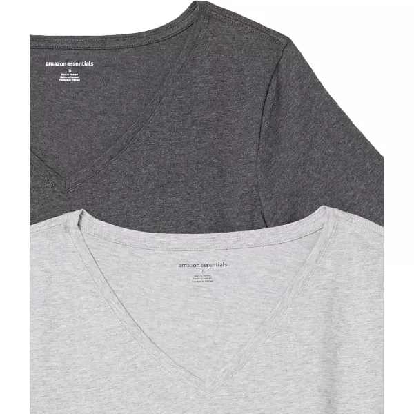 Amazon Essentials Womens ClassicFit 100 Cotton ShortSleeve VNeck TShirt Available in Plus Size Pack of 2Charcoal HeatherLight Grey Heather