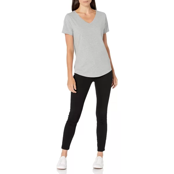 Amazon Essentials Womens ClassicFit 100 Cotton ShortSleeve VNeck TShirt Available in Plus Size Pack of 2Coral PinkLight Grey Heather