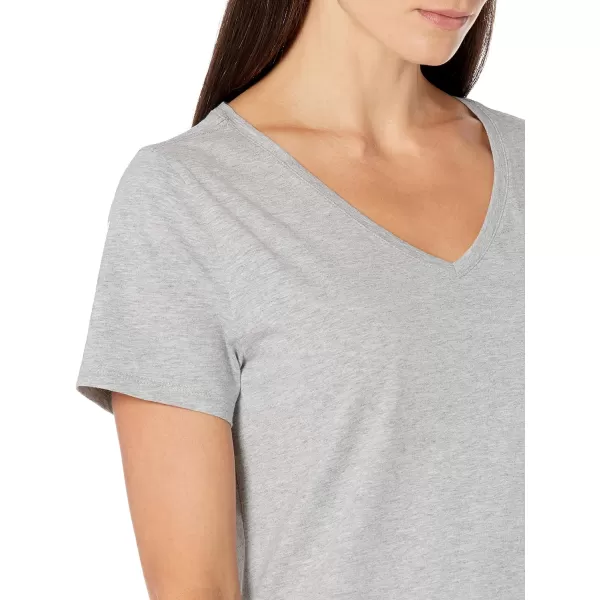 Amazon Essentials Womens ClassicFit 100 Cotton ShortSleeve VNeck TShirt Available in Plus Size Pack of 2Coral PinkLight Grey Heather