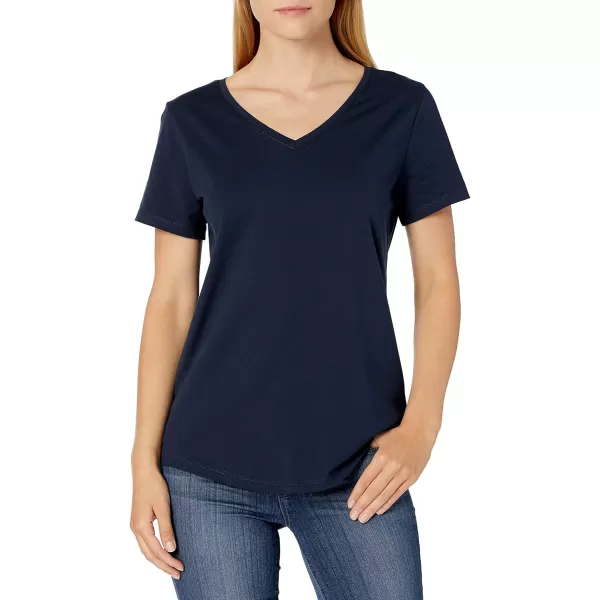 Amazon Essentials Womens ClassicFit 100 Cotton ShortSleeve VNeck TShirt Available in Plus Size Pack of 2GreenNavy