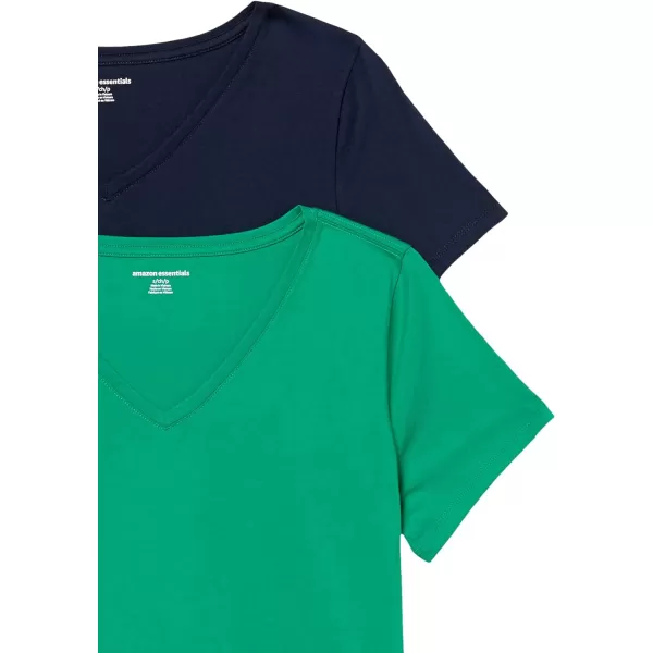 Amazon Essentials Womens ClassicFit 100 Cotton ShortSleeve VNeck TShirt Available in Plus Size Pack of 2GreenNavy