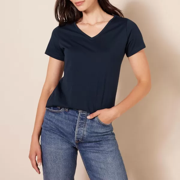 Amazon Essentials Womens ClassicFit 100 Cotton ShortSleeve VNeck TShirt Available in Plus Size Pack of 2Navy