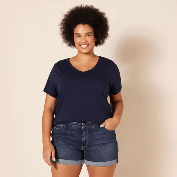 Amazon Essentials Womens ClassicFit 100 Cotton ShortSleeve VNeck TShirt Available in Plus Size Pack of 2Navy