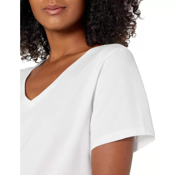 Amazon Essentials Womens ClassicFit 100 Cotton ShortSleeve VNeck TShirt Available in Plus Size Pack of 2White