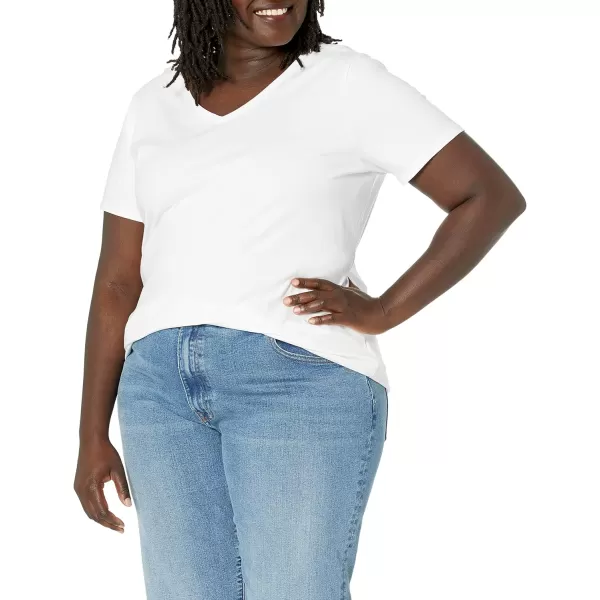 Amazon Essentials Womens ClassicFit 100 Cotton ShortSleeve VNeck TShirt Available in Plus Size Pack of 2White