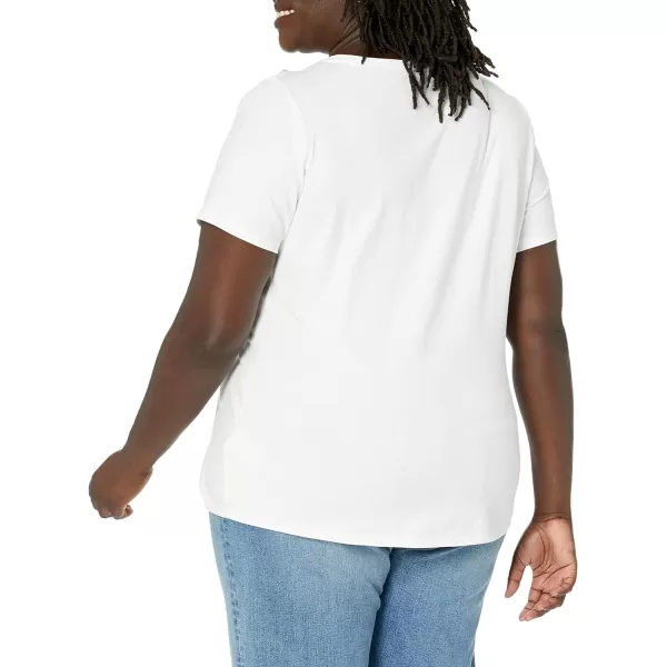 Amazon Essentials Womens ClassicFit 100 Cotton ShortSleeve VNeck TShirt Available in Plus Size Pack of 2White