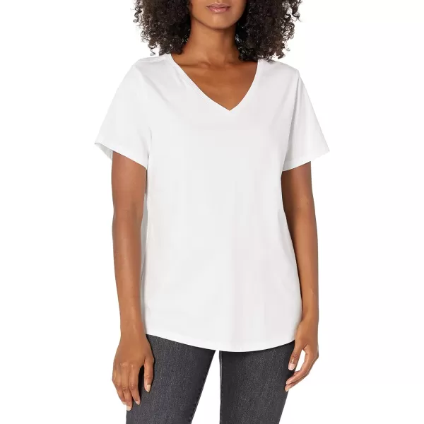 Amazon Essentials Womens ClassicFit 100 Cotton ShortSleeve VNeck TShirt Available in Plus Size Pack of 2White